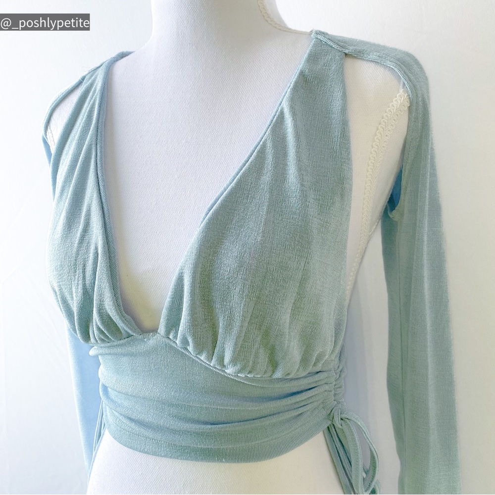 Hazel & Olive s cutout side drawstring slinky long sleeve top - Picture 3 of 16